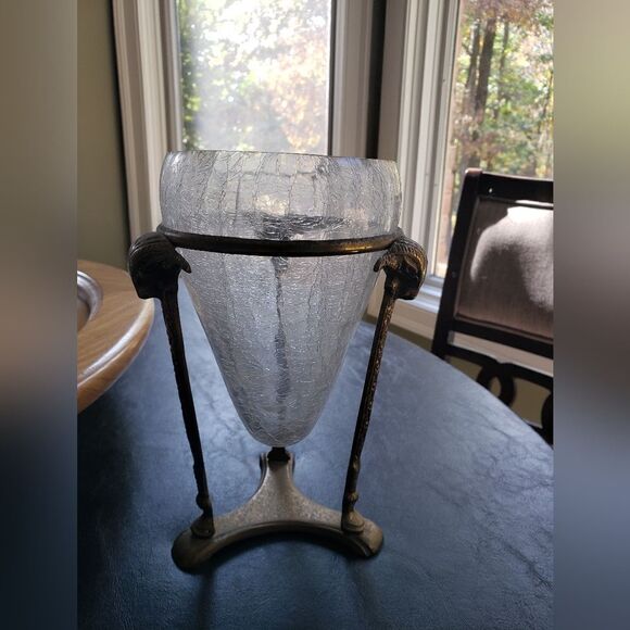 Glass Cone Bowl w/Brass Ram Footed Stand - Picture 5 of 9